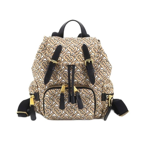 Burberry BURBERRY TB monogram backpack rucksack nylon leather beige black EUC